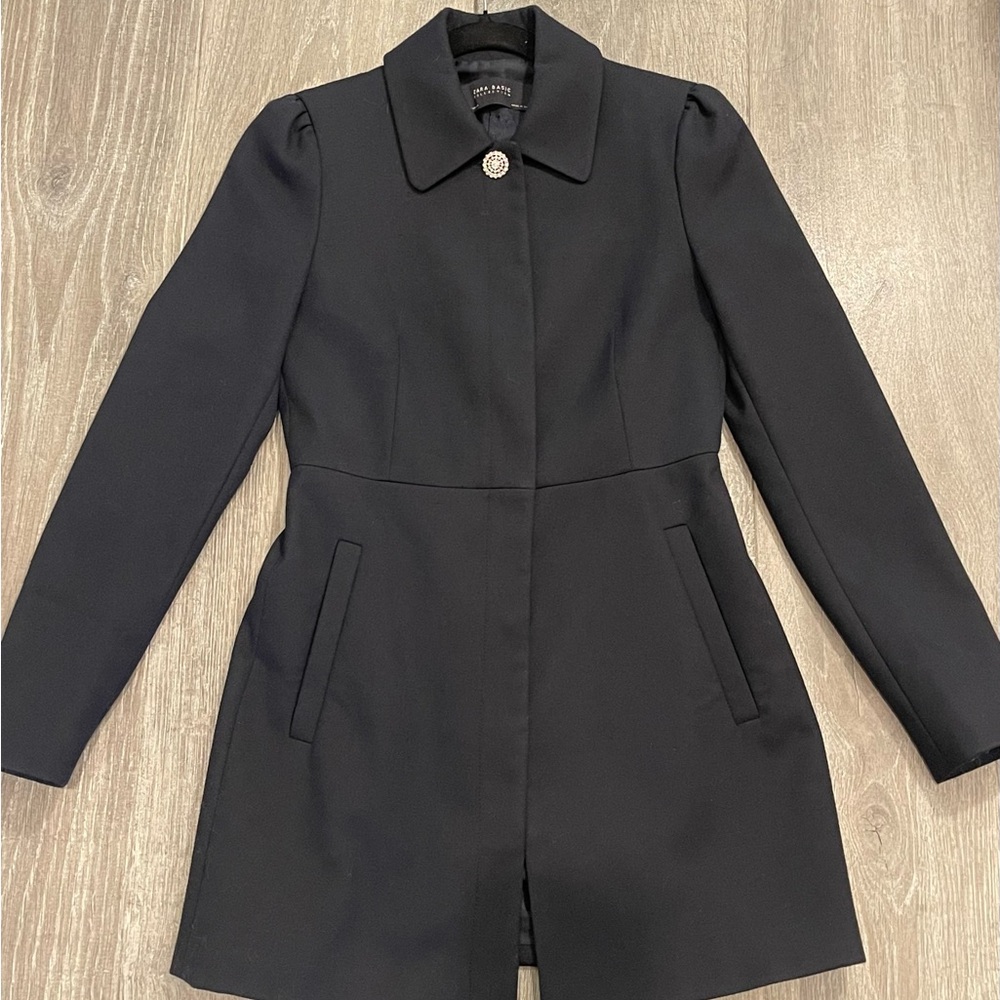 Zara Black Trench Coat with Decorative Button